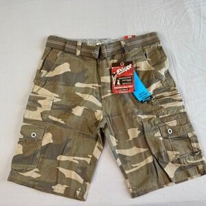 Plugg Camo Cargo Shorts with Belt Heavy Military Style - Size 34 New Green